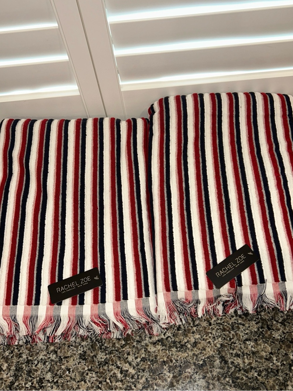 2 Rachel Zoe Striped red white hite blue 40" x 70" Beach Towels Set 2 New